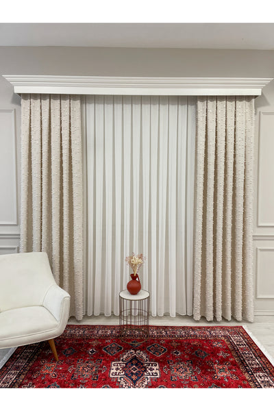 Indigo Blue Pompom Puffy Blackout Curtain 1/3 Dense Pleat