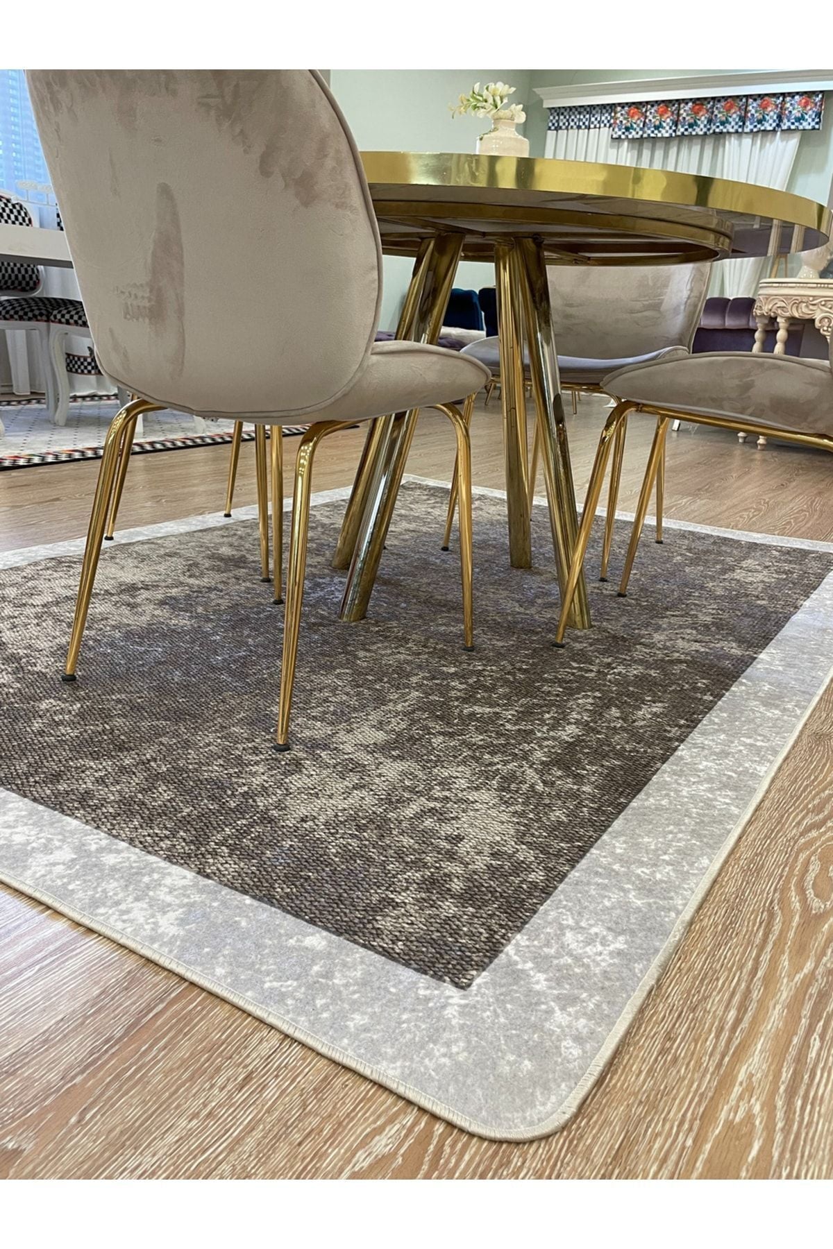 Jute-Look Washable Non-Slip Base Living Room Rug Kitchen Rug Hallway Rug - Brown - Beige