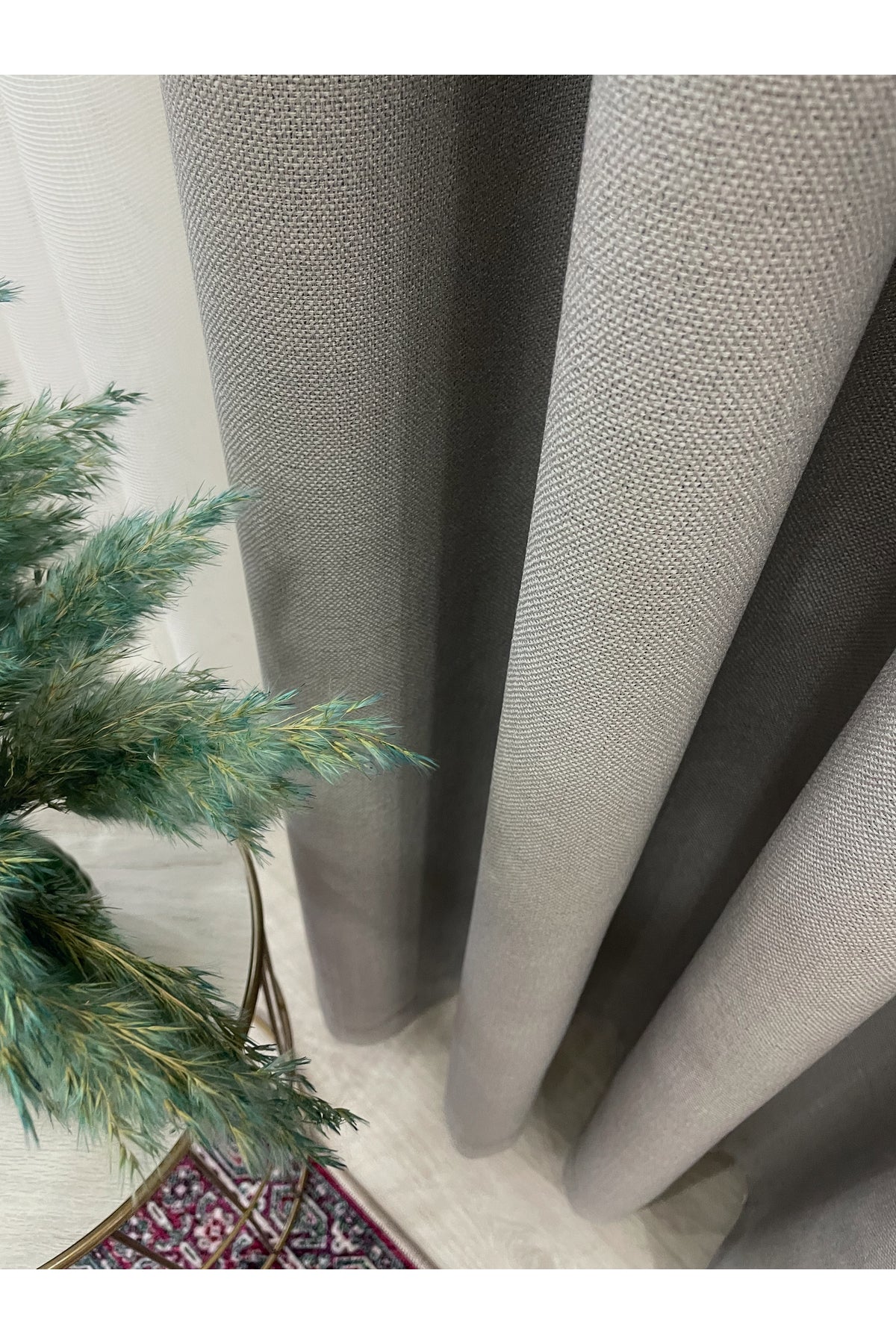 Stone Grey 1/3 Tight Pleat Linen-Look Blackout Curtain