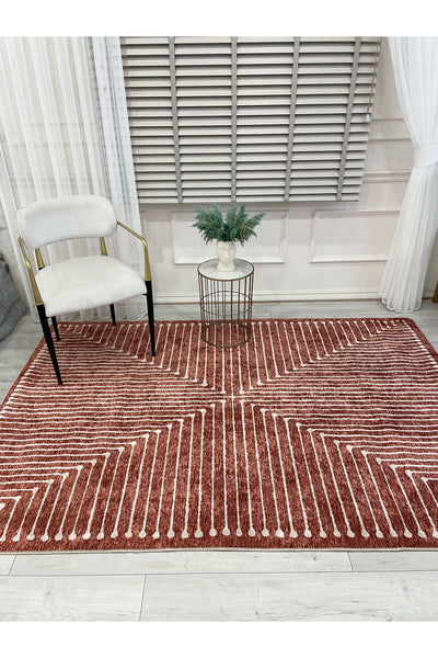 Terracotta Color Chenille-Look Design Runner Kitchen Rug