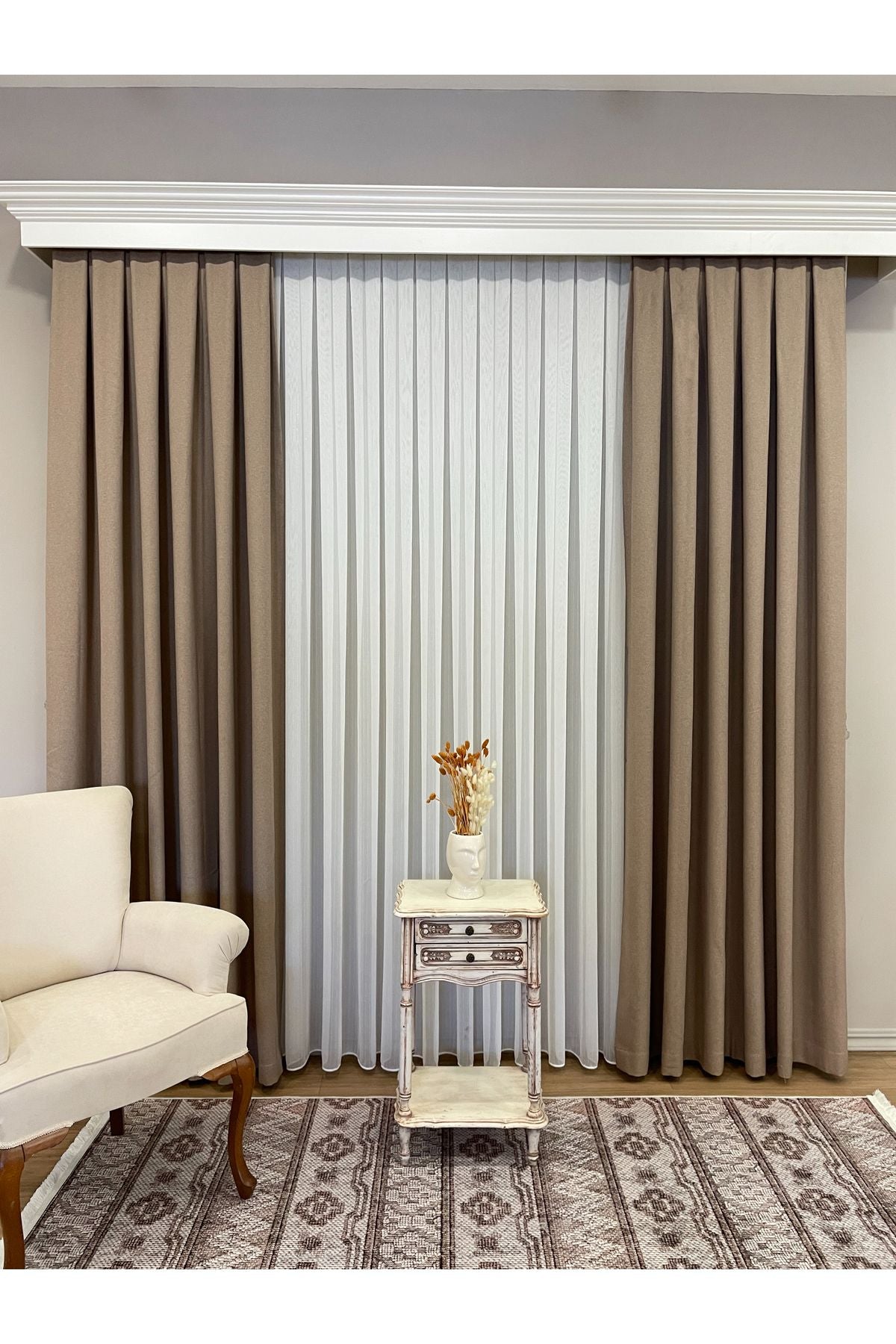 Ecru Pearl Shimmer Self-Striped 1/3 Dense Pleated Sheer Curtain