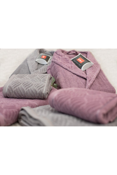 6-Piece Gray - Salmon Family Bathrobe Set