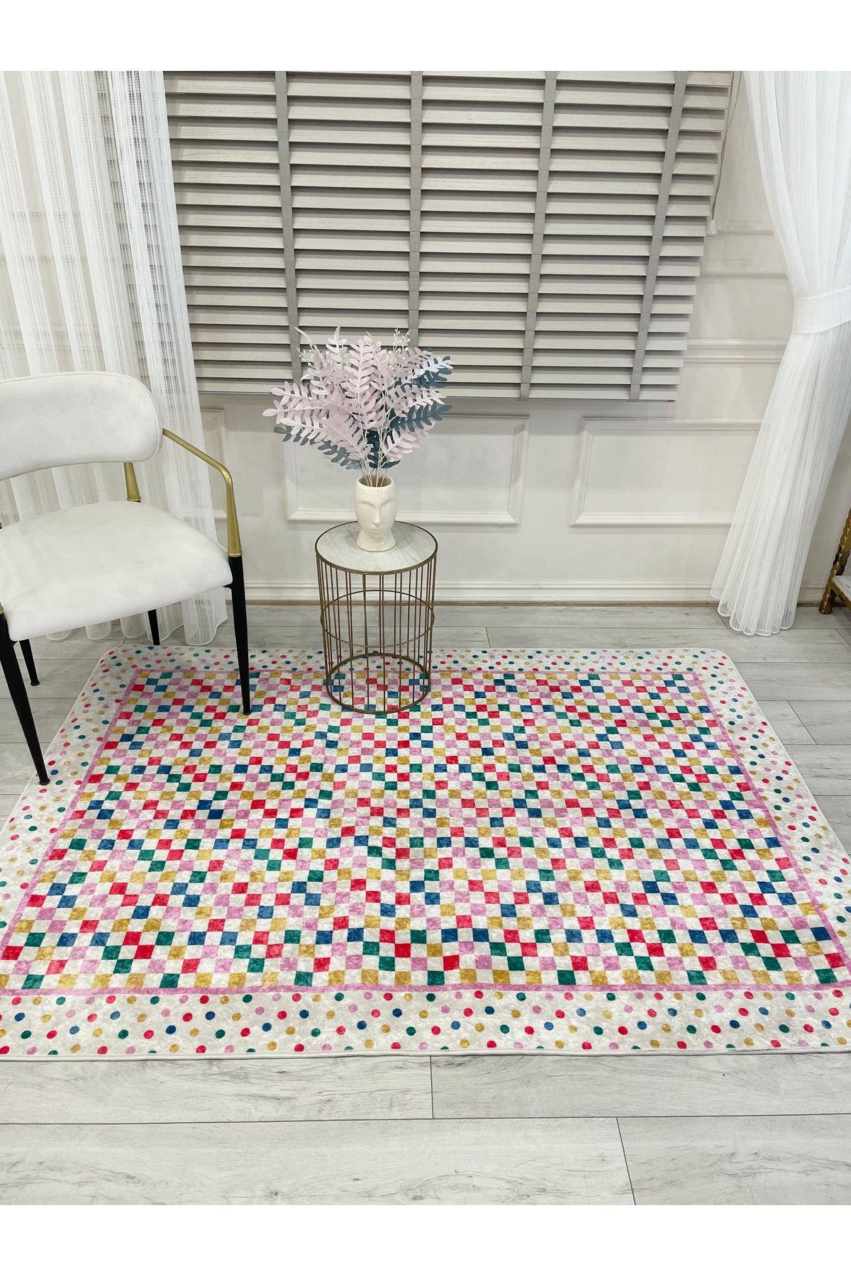 Polka Dot Checkered Latex Base Kids Rug
