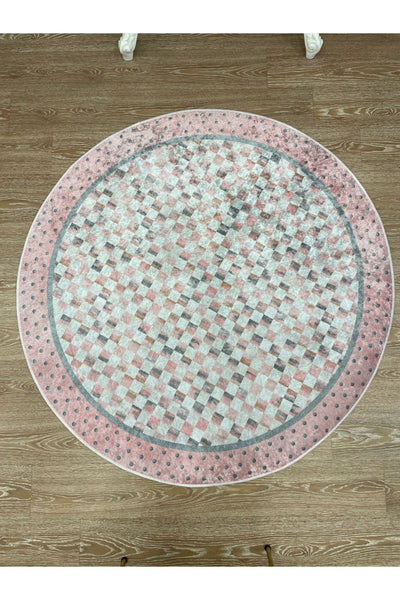 Robert Diamond Pattern Fringeless Round Rug - Brown