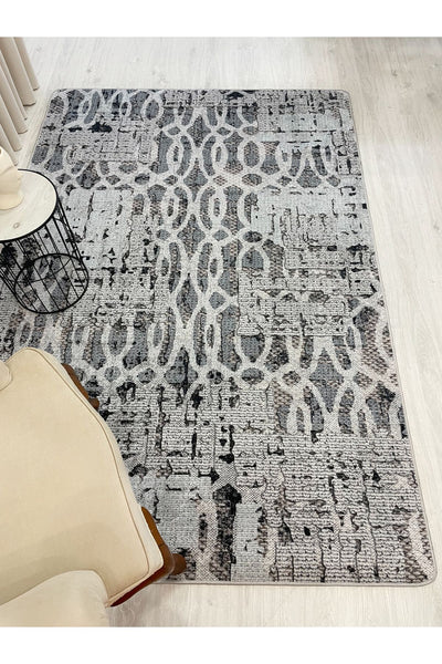 Gray Modern Woven-Look Latex Leather Base Rug