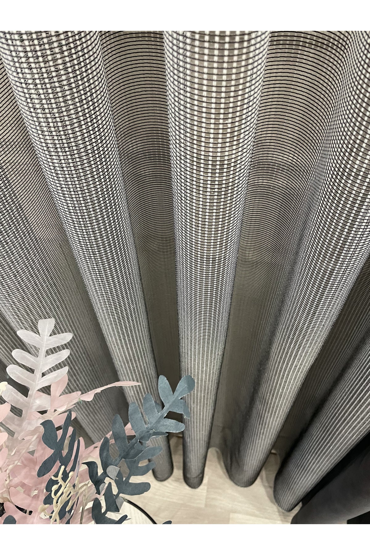 Gray-Black Net Wrinkle-Free DENSE 1/3 Pleated Sheer Curtain