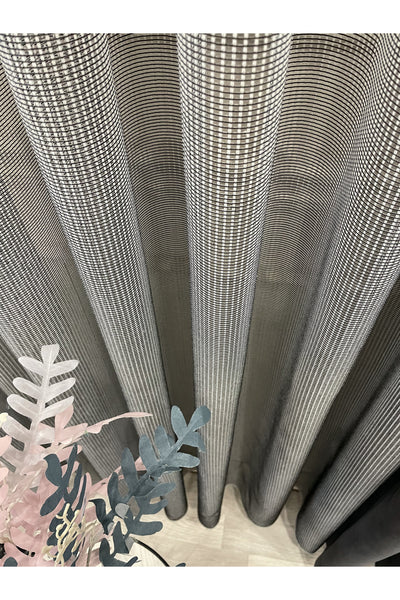 Gray-Black Net Wrinkle-Free DENSE 1/3 Pleated Sheer Curtain