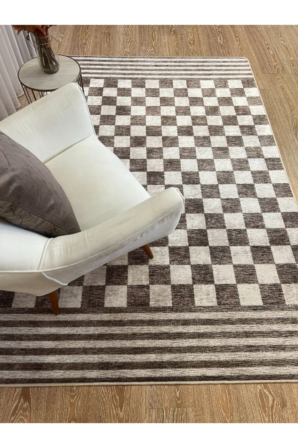 New Collection Özel Kalın Kaymaz Tabanlı Salon Halısı Mutfak Halısı Bej Kahve
