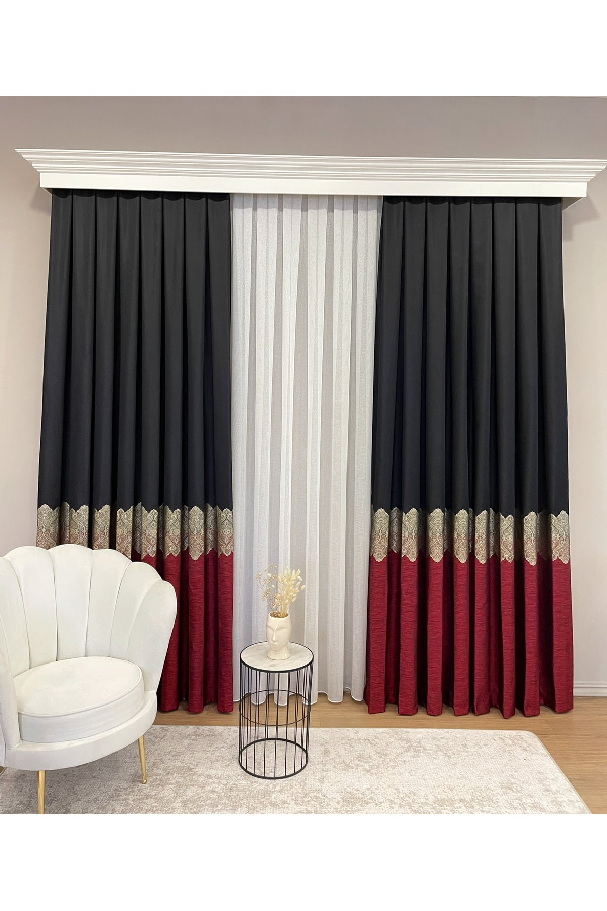 Brown Gold - Damask Patterned 1/3 Dense Pleated Blackout Curtain