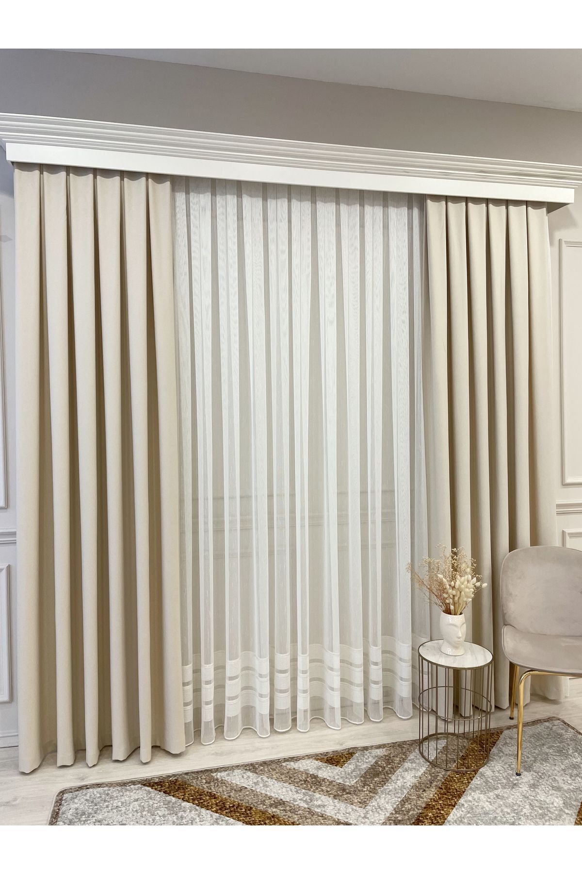 Heathered Milky Brown Linen-Look 1/3 Dense Pleated Blackout Curtain