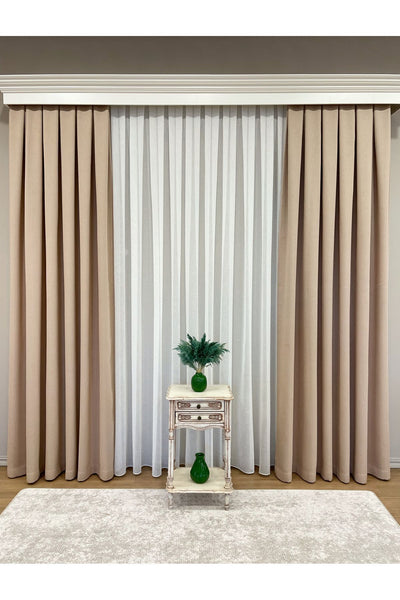 Stone Grey 1/3 Tight Pleat Linen-Look Blackout Curtain