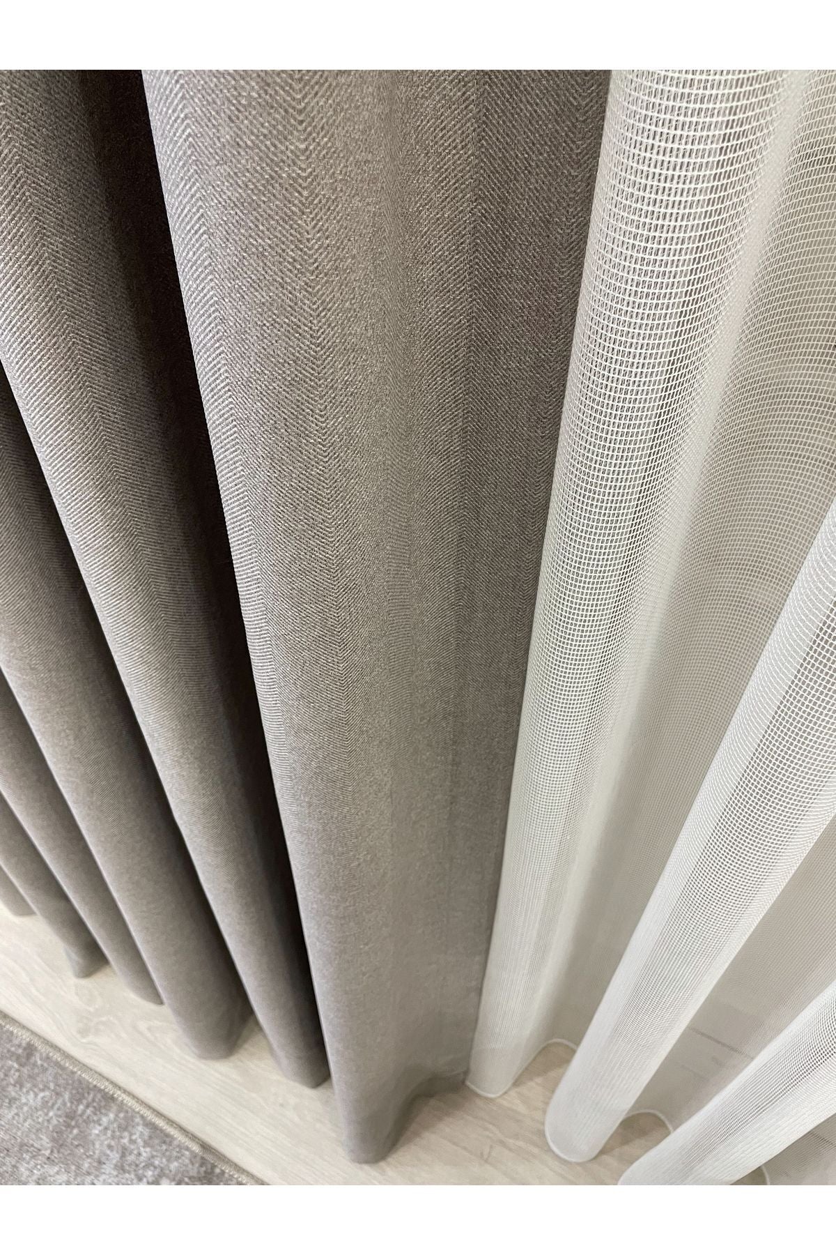 Heathered Milky Brown Linen-Look 1/3 Dense Pleated Blackout Curtain