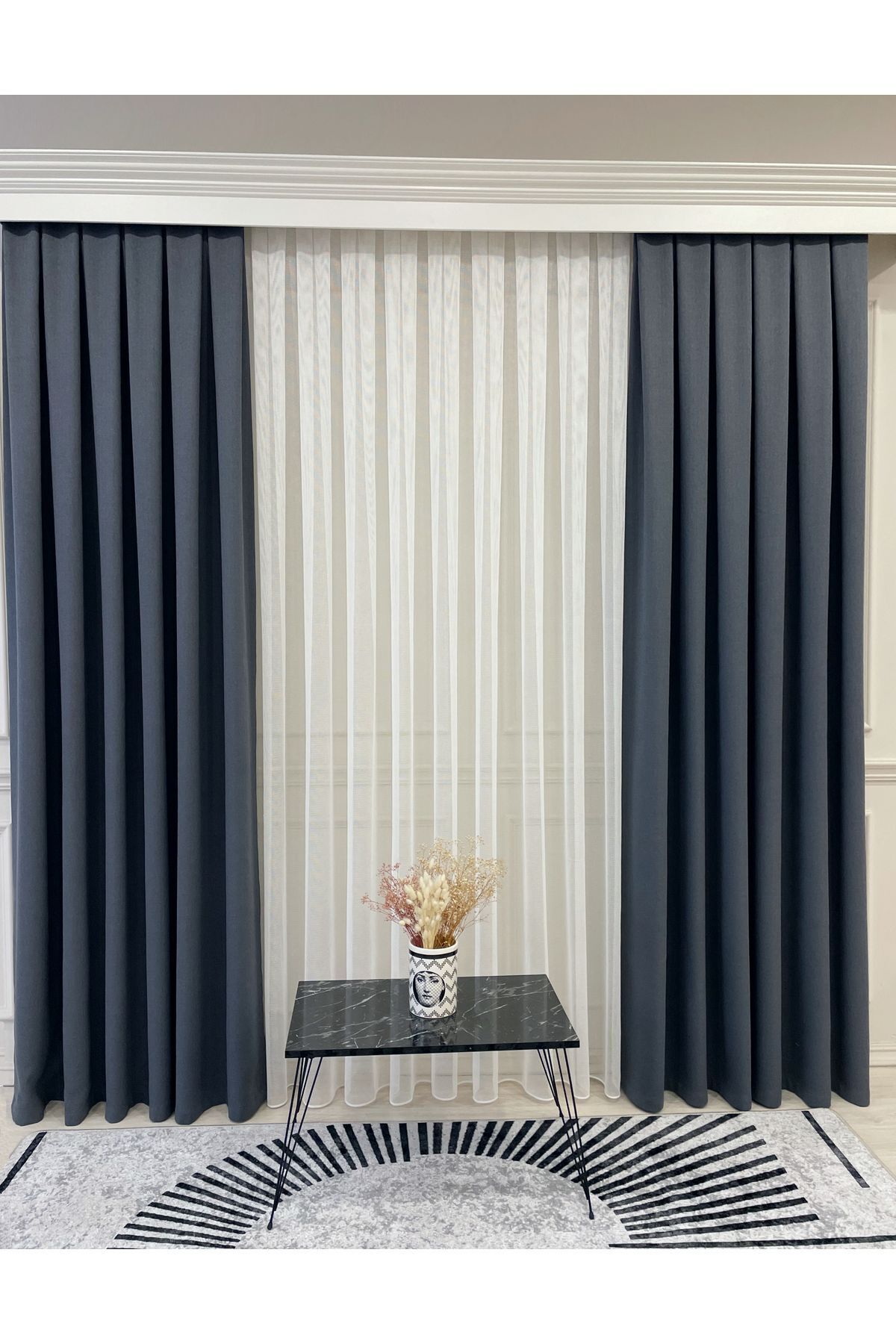 Stone Grey 1/3 Tight Pleat Linen-Look Blackout Curtain
