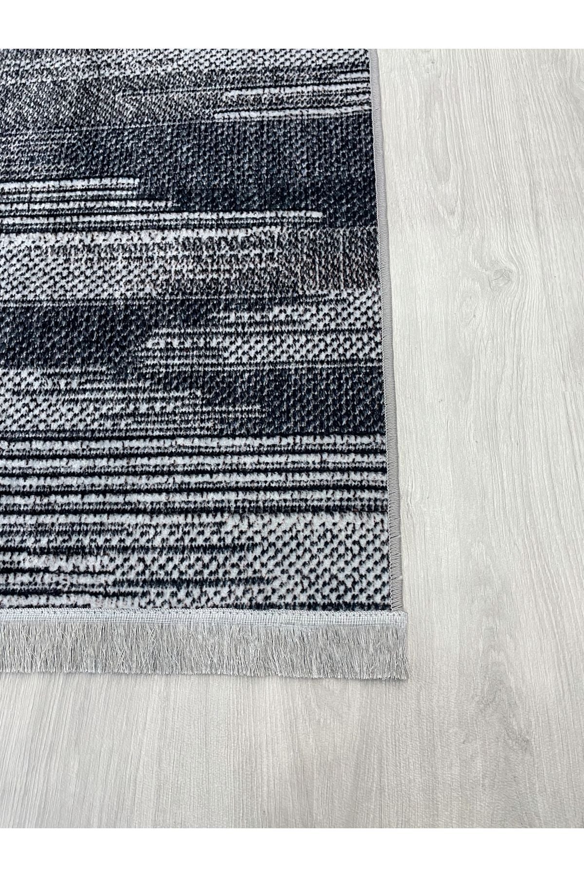 Modern Striped Patterned Fringed Latex Leather Base Rug