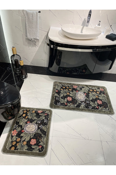 2-Piece Floral Pattern 60x100 - 60x50 Botanic Latex-Backed Bath Mat Set