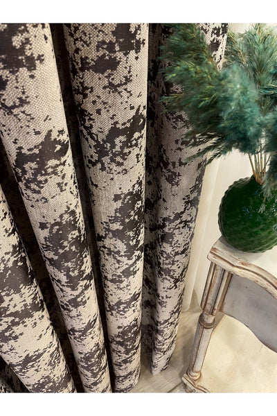Brown-Navy Blue Chenille Pattern Jacquard 1/3 Dense Pleated Jacquard Blackout Curtain