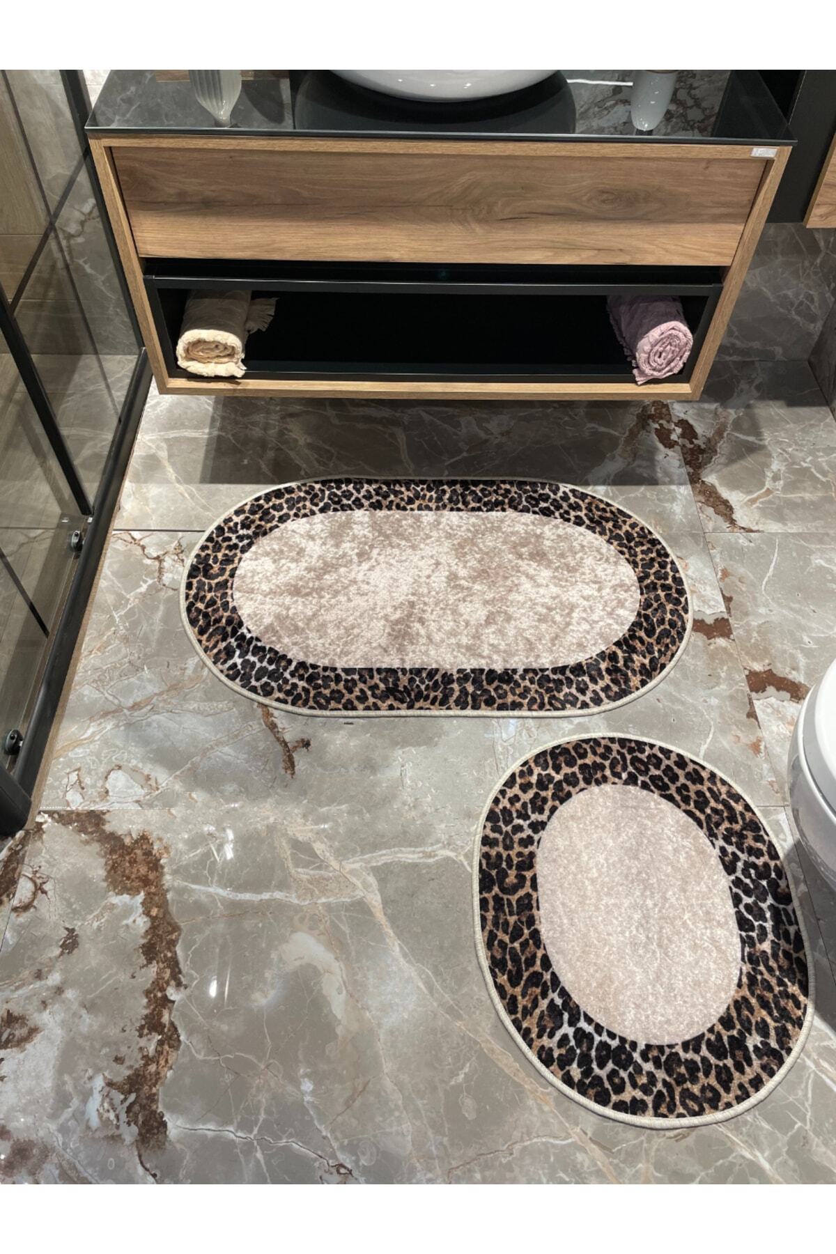 2-Piece Leopard Pattern Bath Mat Set - Brown Size (60X100 - 60X50)