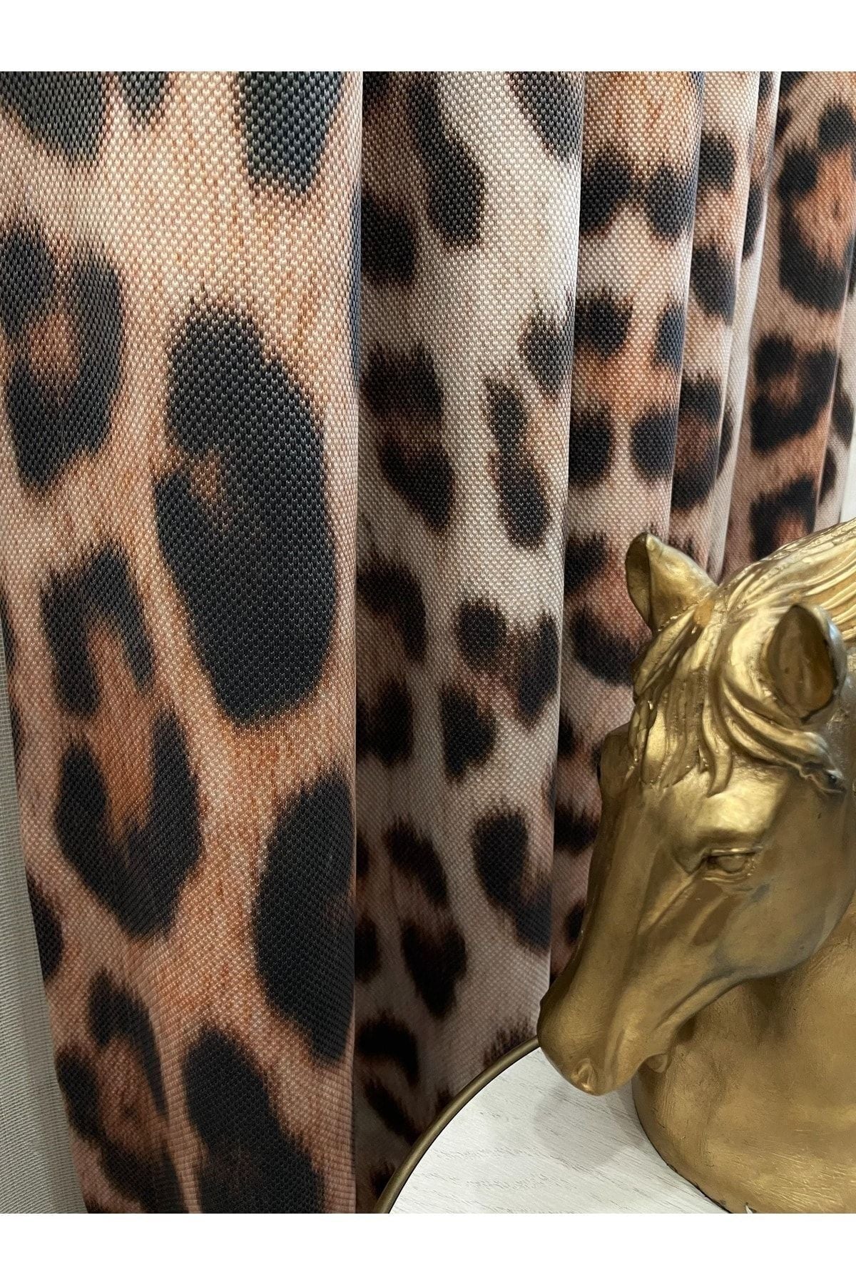 Linen-Look Leopard Print American Pleated Blackout Curtain