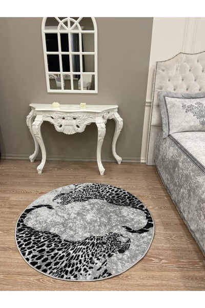 Leopar Desen Lateks Kaymaz Taban Yuvarlak Halı