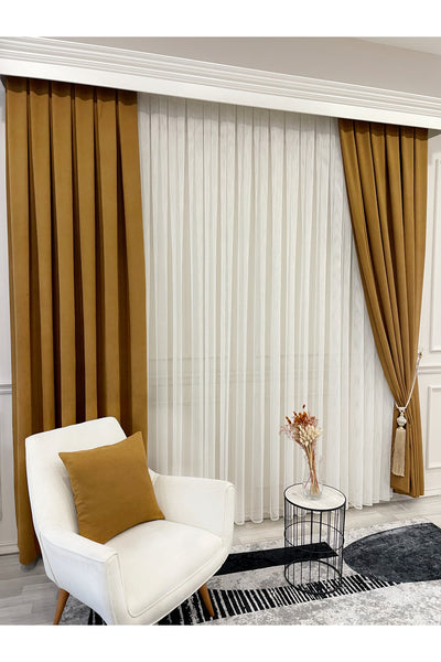 CAMEL Color 1/3 DENSE PLEAT Honeycomb Weave Soft Panama Blackout Curtain