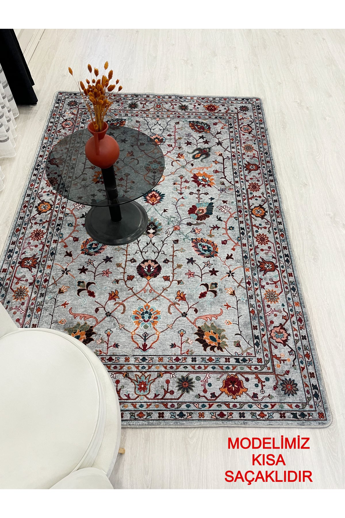 Gray Vintage Floral Latex Non-Slip Base Rug