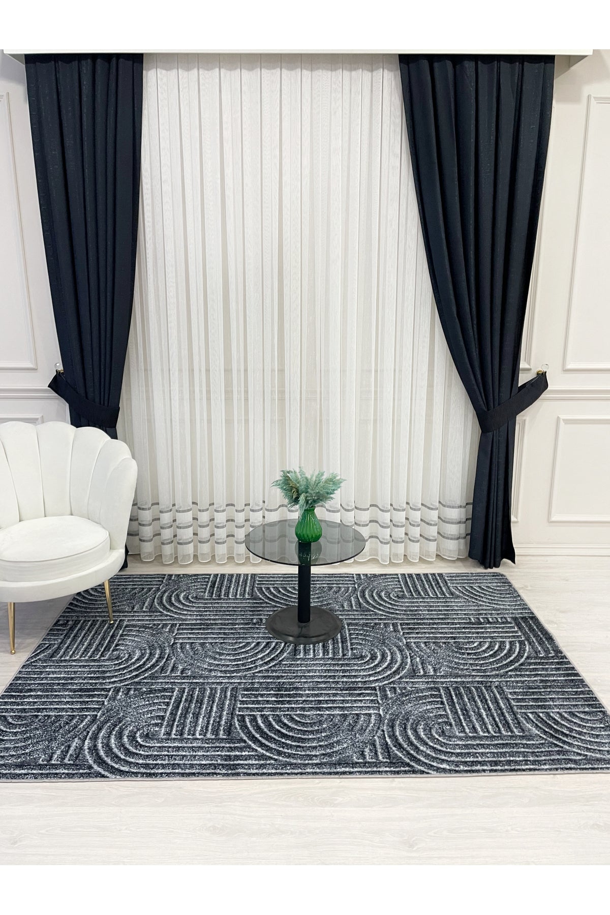 Beige Embossed Look Latex Leather Base Rug