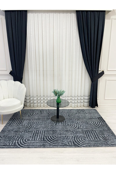 Beige Embossed Look Latex Leather Base Rug