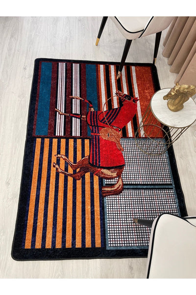 Multicolor Horse Print Latex Leather Rug