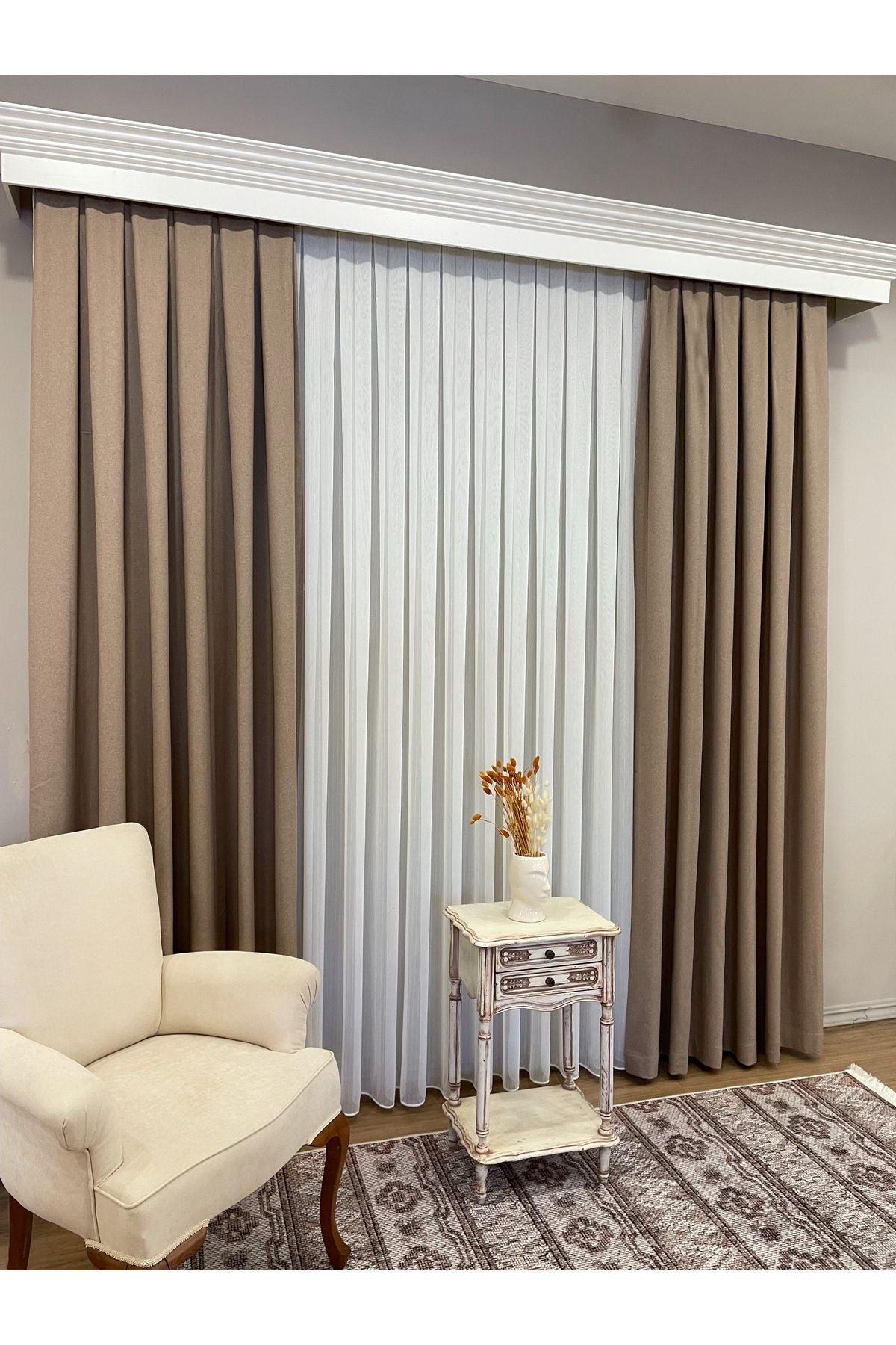Ecru Pearl Shimmer Self-Striped 1/3 Dense Pleated Sheer Curtain