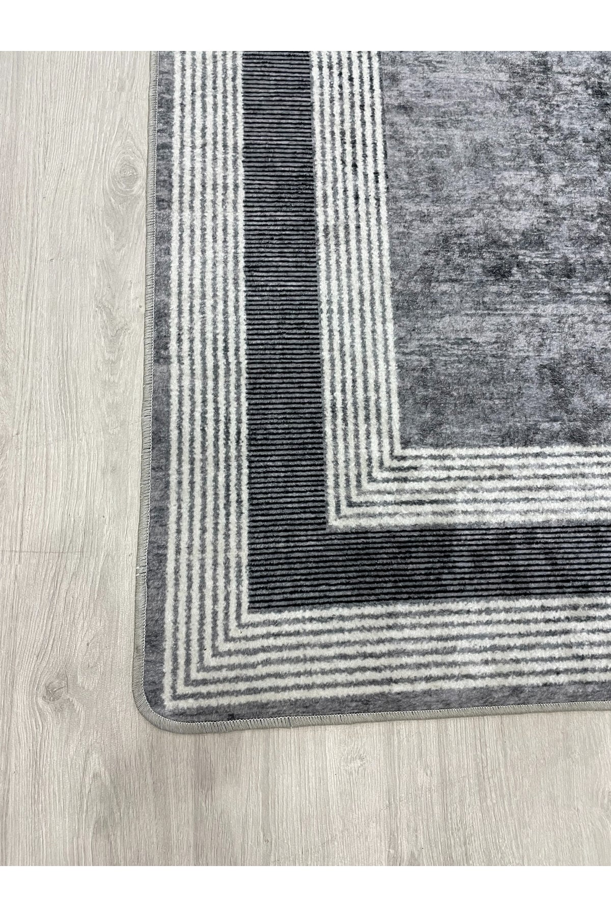 Light Gray Bordered Pattern Latex Leather-Backed Rug