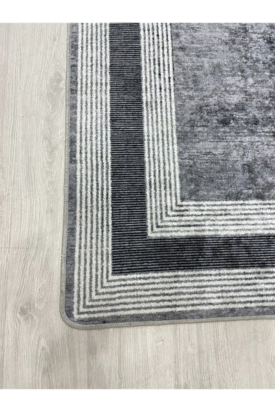 Light Gray Bordered Pattern Latex Leather-Backed Rug
