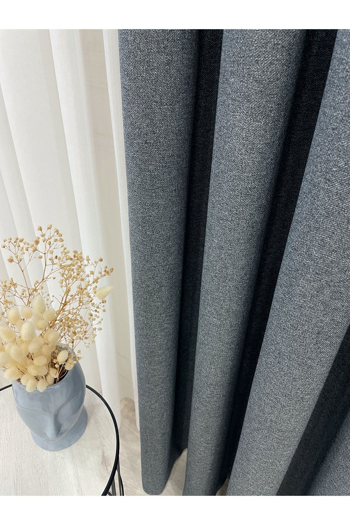 Heathered Milky Brown Linen-Look 1/3 Dense Pleated Blackout Curtain