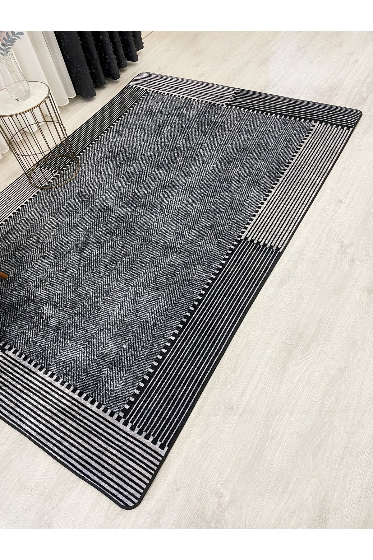 GRAY-BLACK Jute Sisal Look Non-Slip Base Runner Rug