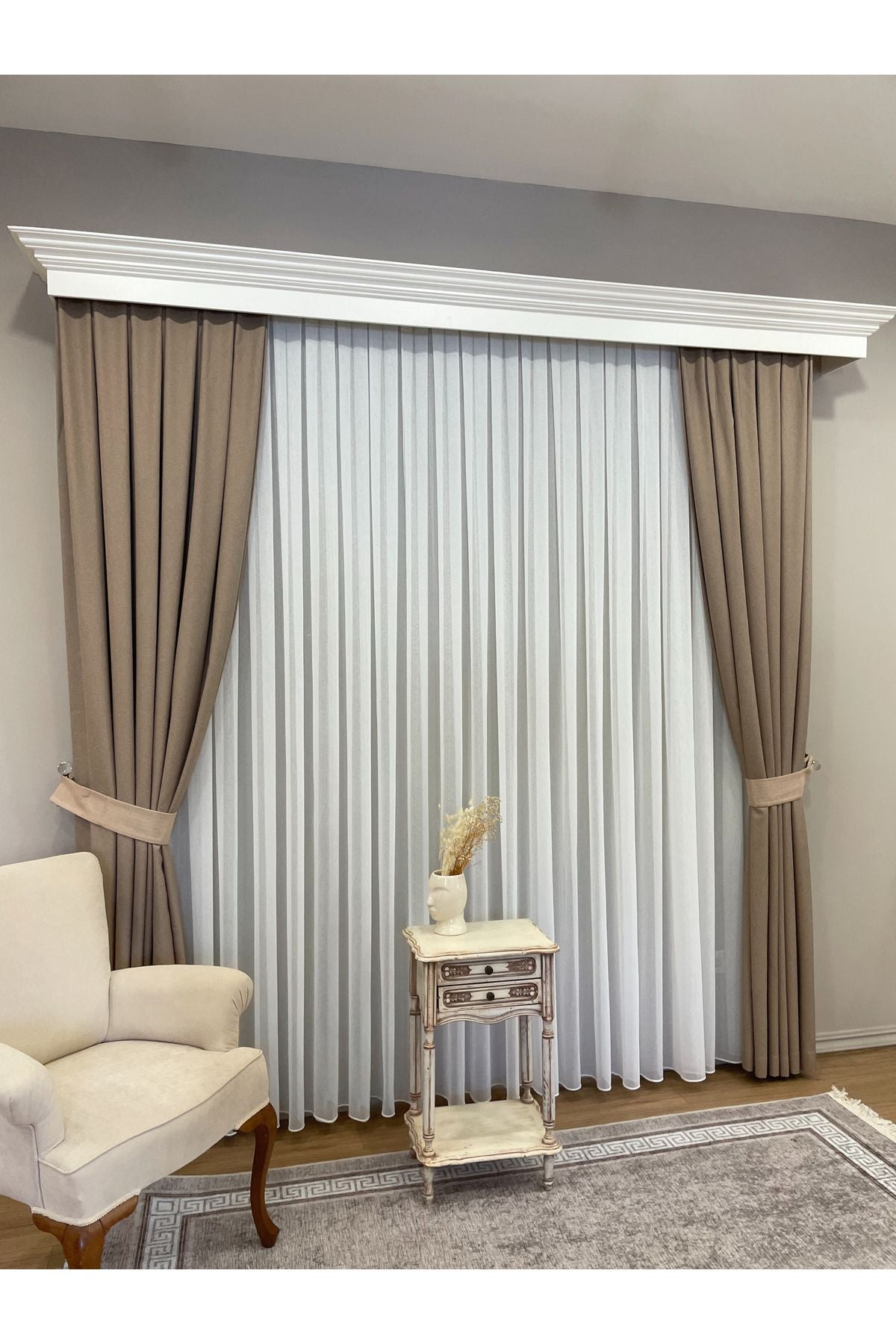 Ecru Linen-Effect 1/3 Dense Pleated Sheer Curtain