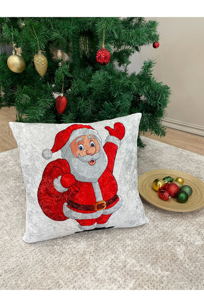 Santa Claus Pattern Velvet Cushion Cover (LIGHT GRAY)