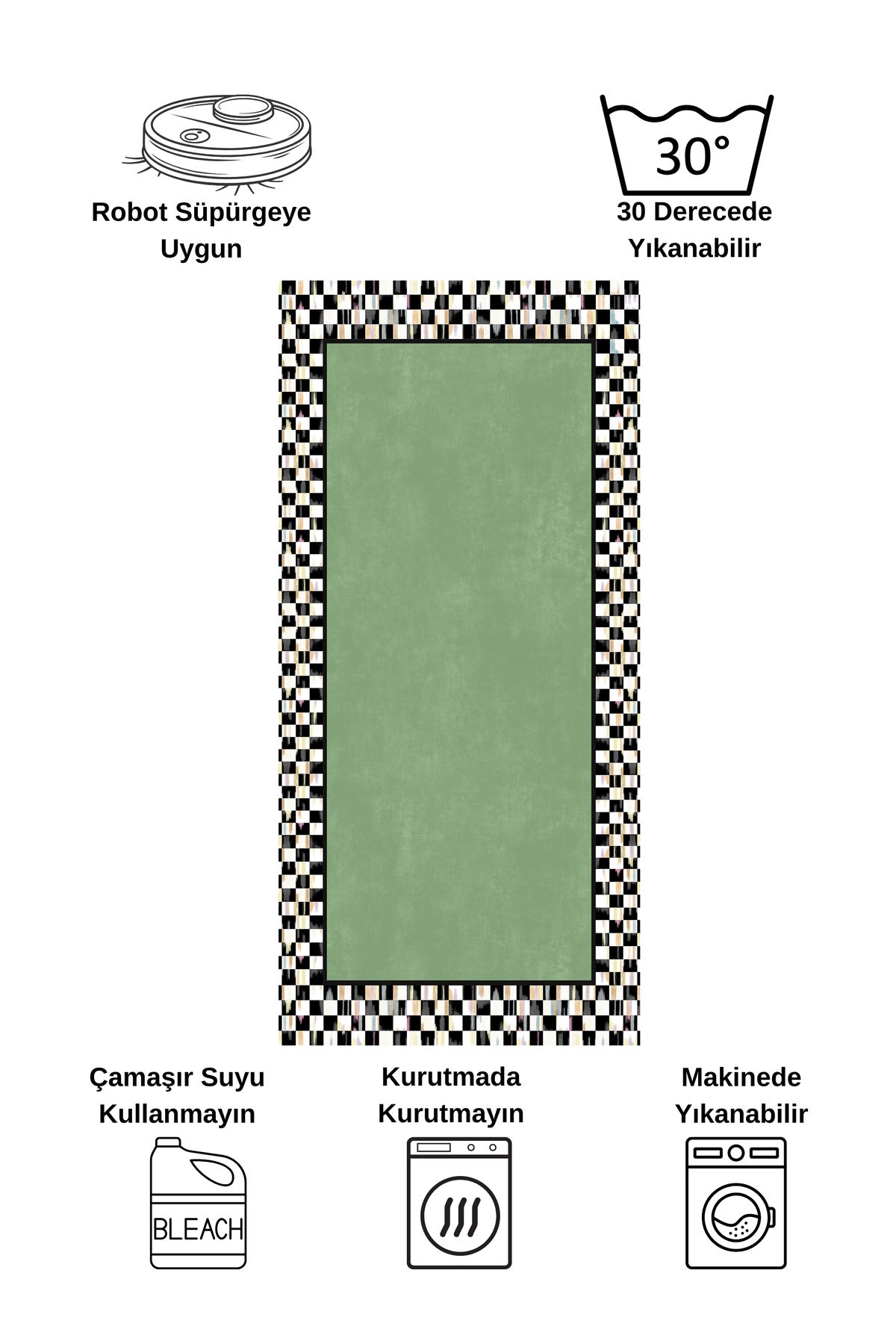 Checkered Non-Slip Base Washable Kitchen Runner Rug