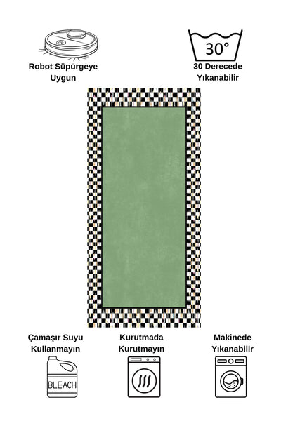 Checkered Non-Slip Base Washable Kitchen Runner Rug