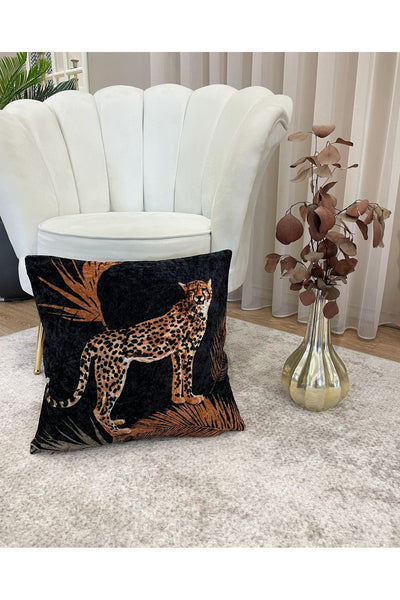 %100 Velvet Patterned Cushion Cover (Black)