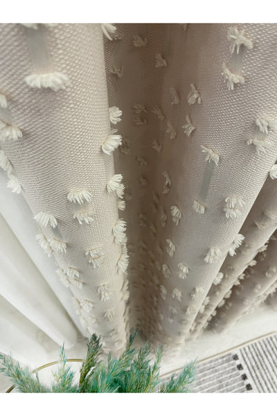 Indigo Blue Pompom Puffy Blackout Curtain 1/3 Dense Pleat