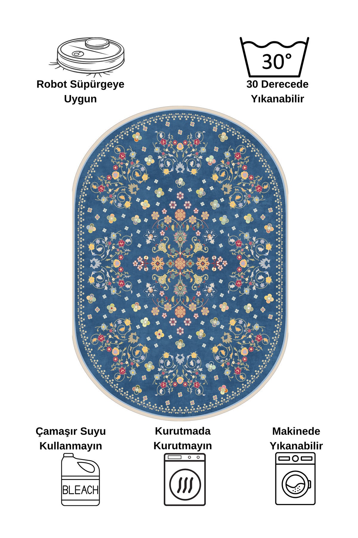 BEIGE Floral Patterned Vintage Latex Base Rug