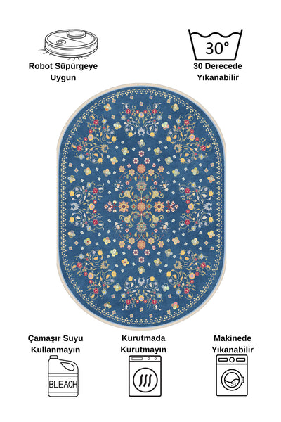 BEIGE Floral Patterned Vintage Latex Base Rug