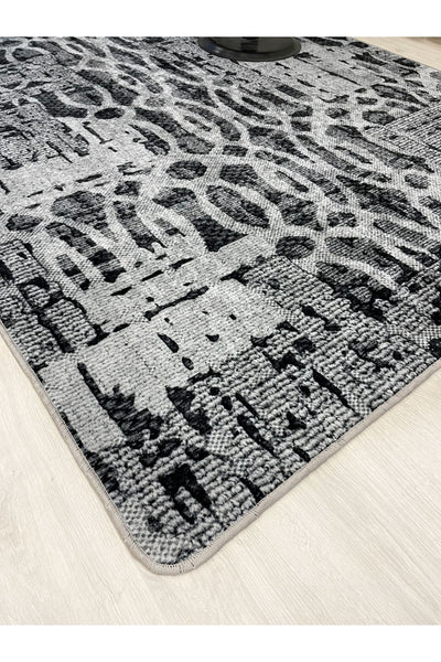 Gray Modern Woven-Look Latex Leather Base Rug