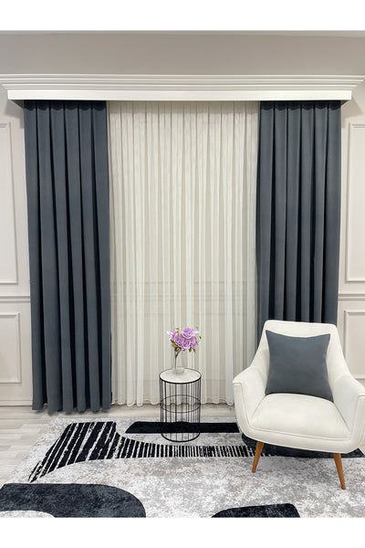 Gray-Black Net Wrinkle-Free DENSE 1/3 Pleated Sheer Curtain