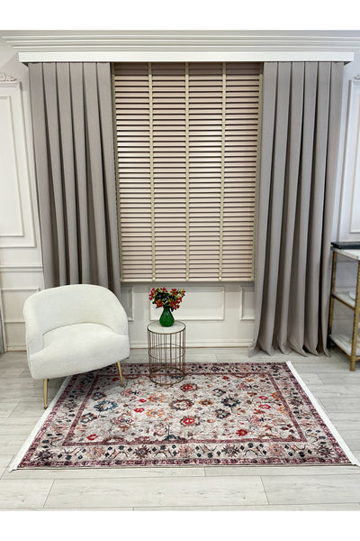 Beige Vintage Distressed Look Latex Base Rug