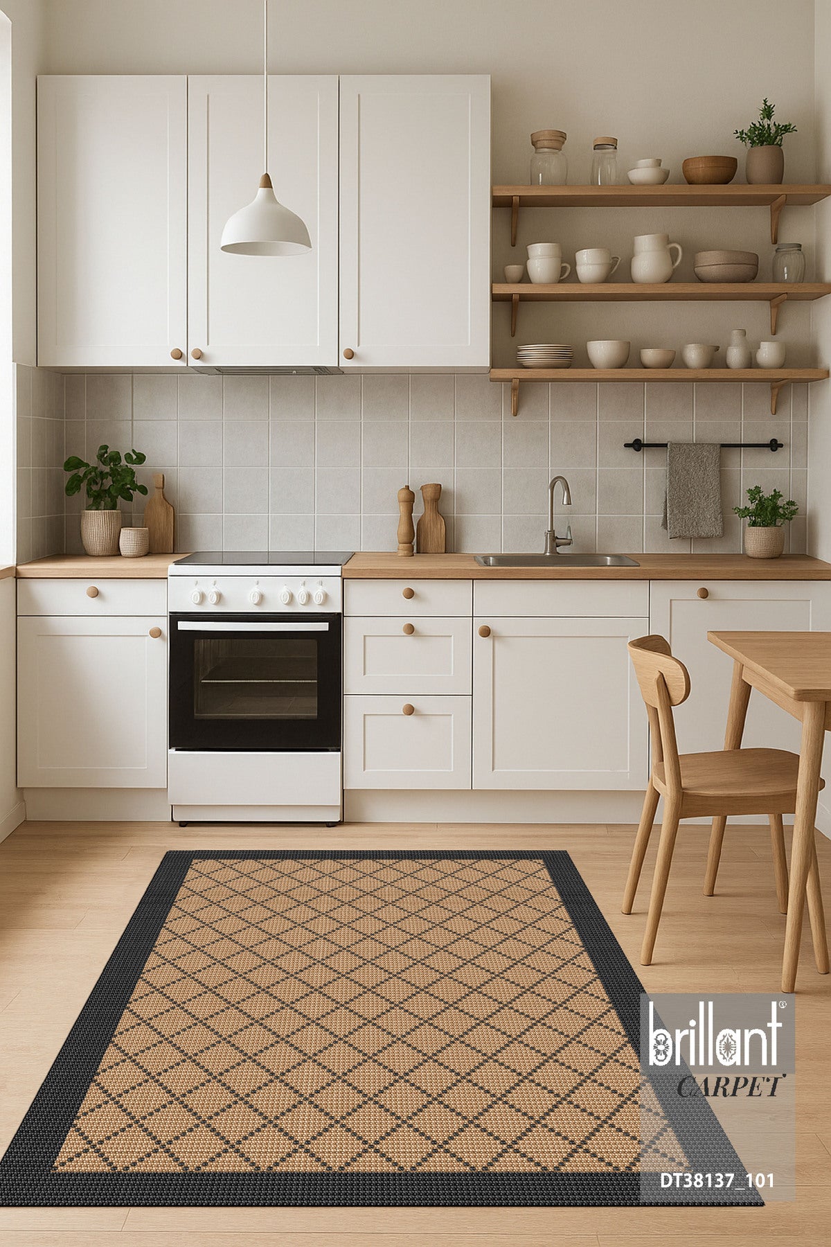 GREEN-BROWN Jute Sisal Look Bordered Non-Slip Base Runner Rug