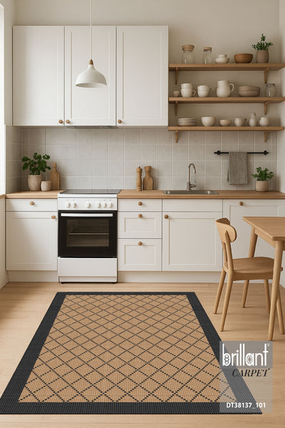 GREEN-BROWN Jute Sisal Look Bordered Non-Slip Base Runner Rug