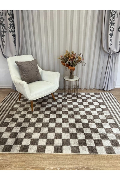 New Collection Özel Kalın Kaymaz Tabanlı Salon Halısı Mutfak Halısı Bej Kahve