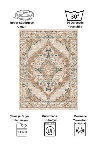 Gokbekli Damask Pattern Latex Base Living Room Rug
