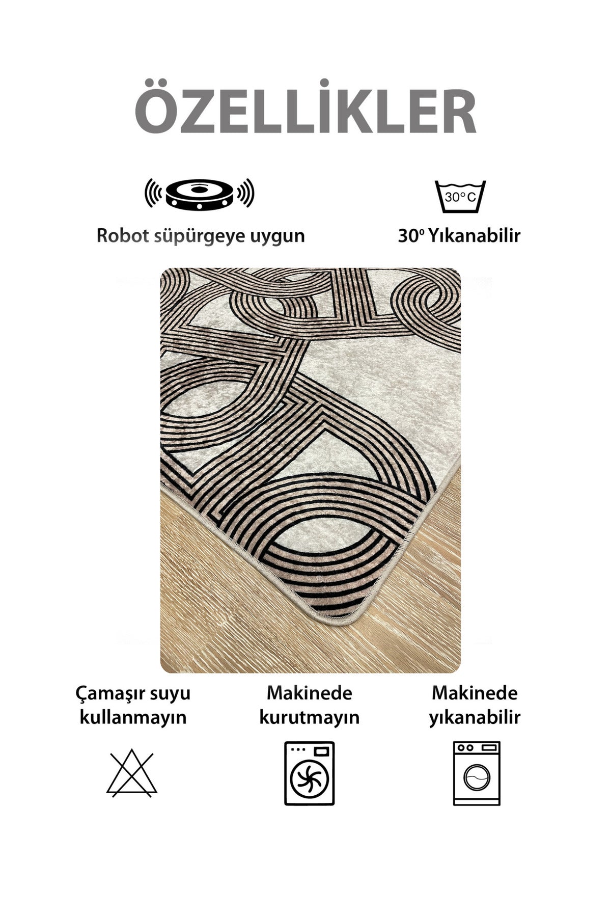 Hook Pattern Modern Design Latex-Backed Rug