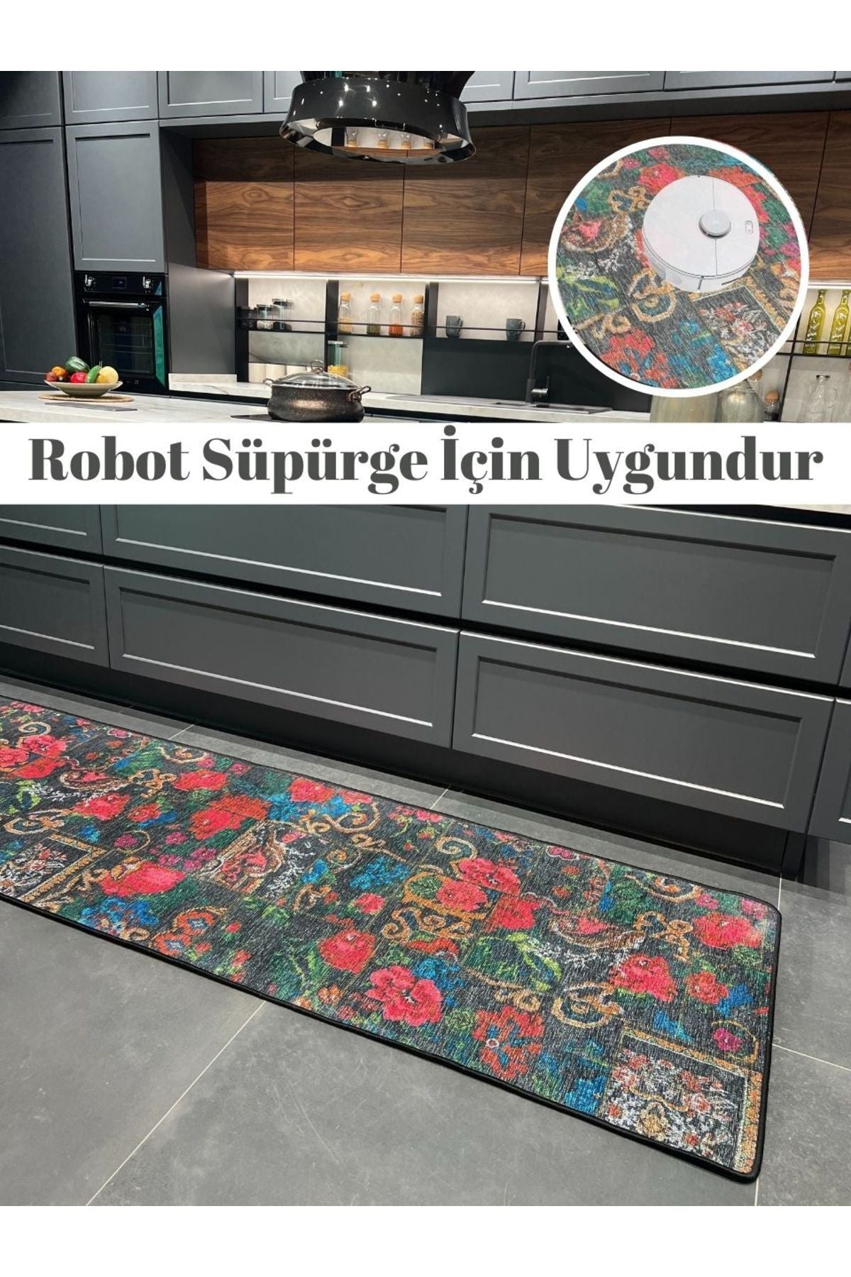 Patchwork Patterned Runner Kitchen Rug, Woven Base Rug